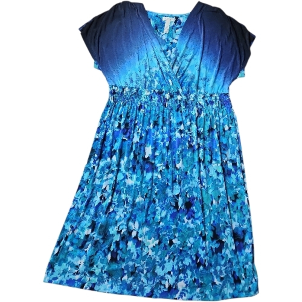 SOMA | Women's Cool Short Sleeve Blue White Floral Nightgown Pajama Dress | S